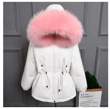 Утепленное теплое зимнее пальто для женщин, большой размер, настоящий натуральный мех, белый пуховик на утином пуху, пальто, верхняя одежда с капюшоном, Женская куртка SF1111 - Цвет: White 3