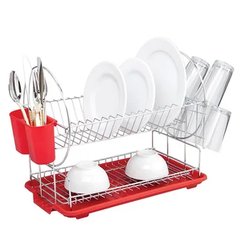 

2 Tiers Stainless Steel Dish Rack Knife Holder Kitchen Cutlery Stand Shelf Dish Storage Drainer Rack for Kitchen Storage