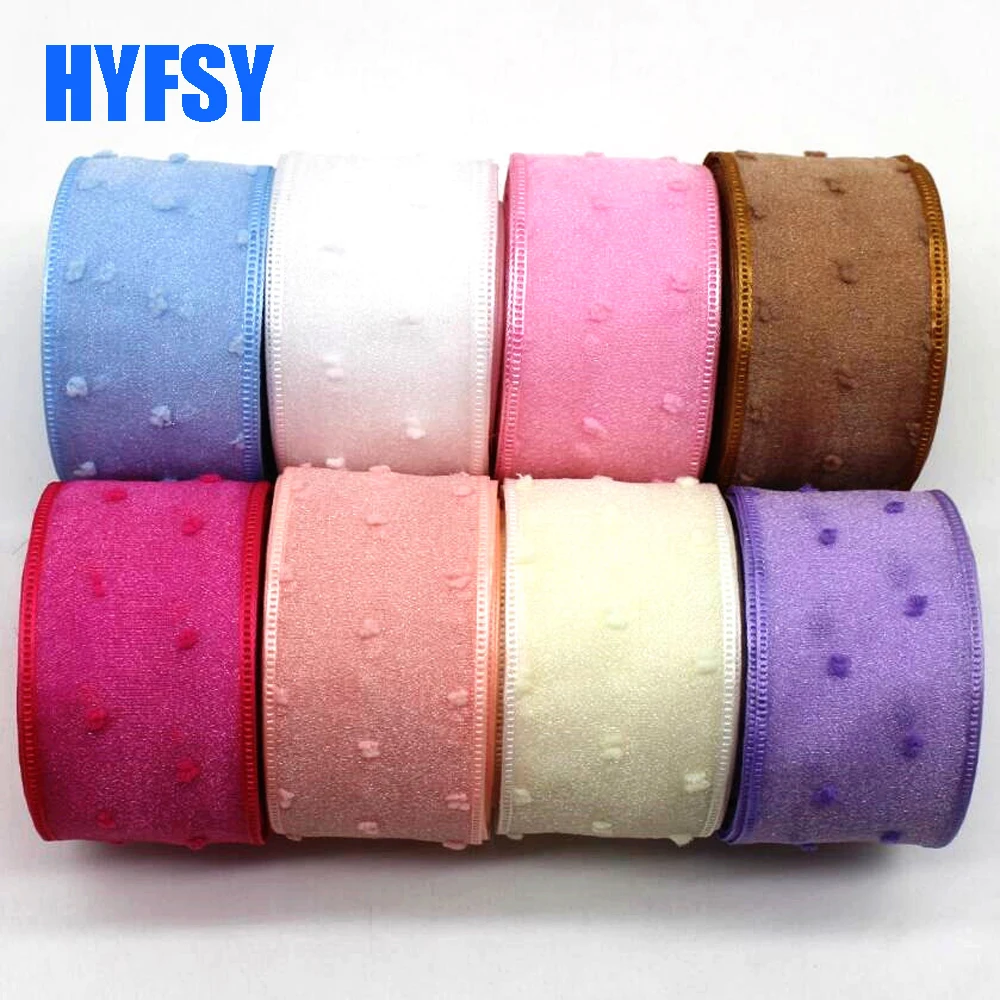 

New 40mm 10y / 20y tulle ribbon DIY handmade material gift wrap with polka dots bow double Bud silk double
