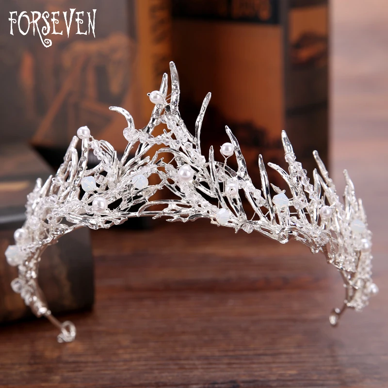 

FORSEVEN Crown Bridal Hair Accessory Wedding Rhinestone Waterdrop Leaf Tiara Crown Headband Frontlet Hair Jewelry