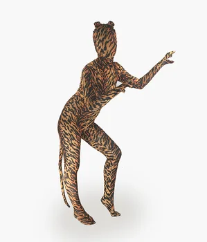 

Adult Spandex Lycra Unisex tiger Print Animal Full Body Zentai Suit with Ear and Tail Skin Tight Unitard Zentai Costume bodysuit