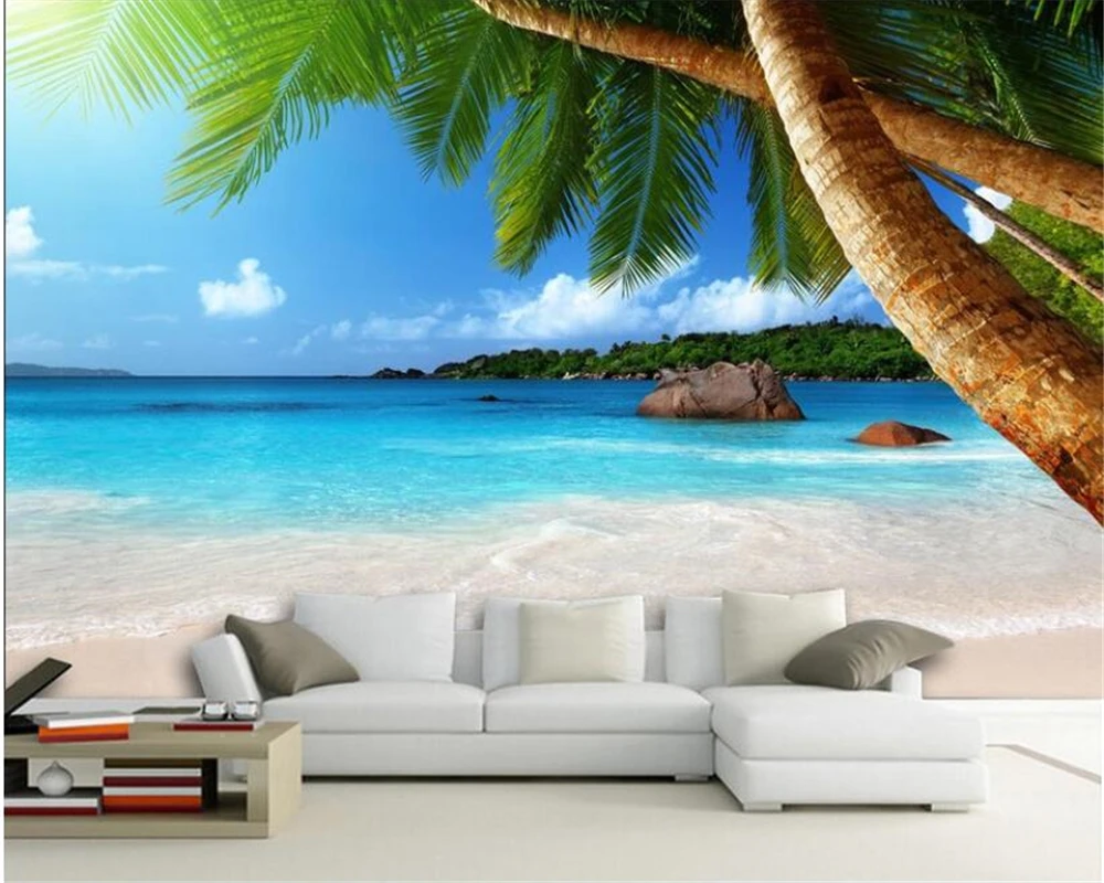 Beibehang Custom wallpaper HD seaside Coconut tree Beach TV background ...