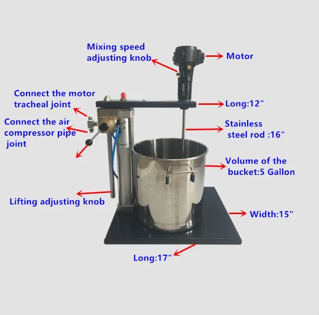  PARMARC Industrial mixing  Blender 5 gallons Pneumatic automatic lifting Send 20L stainless steel drums air Pump