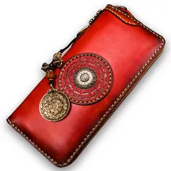 Кожаный кошелек ручной работы мужская длинная сумка на молнии винтажный оригинальный Кошелек Дамская ткань для денег кожаная сумка-клатч