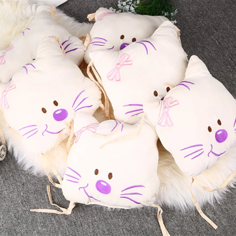 Baby Bed Bumper Bedding Set Cotton Cute Cat Embroidered Design Flexible Combination Baby Bumper Crib Protector Infant Cushion