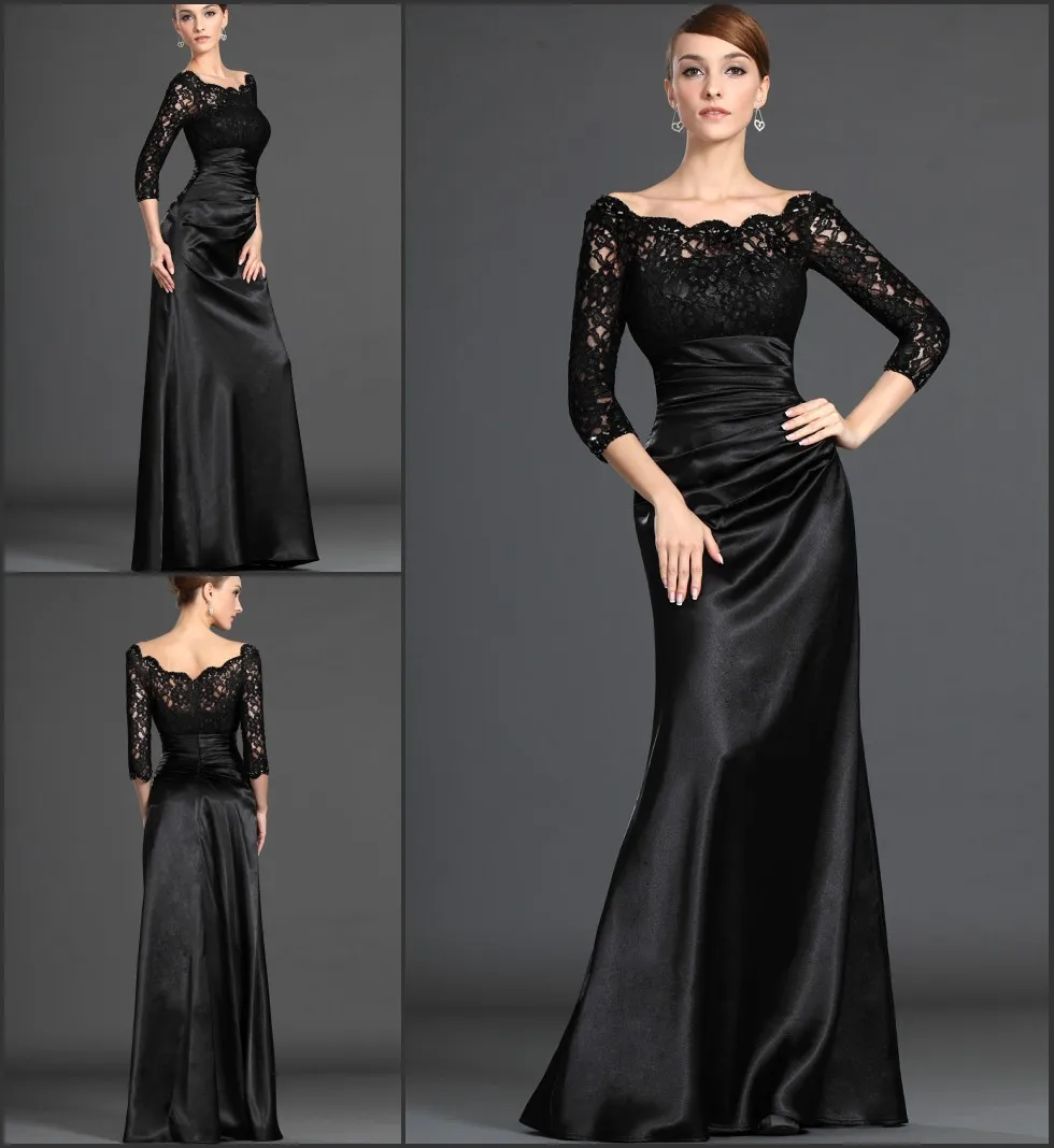 2014 Hot Sale 3/4 Sleeve Lace Women's Long Black Evening Dress And ...