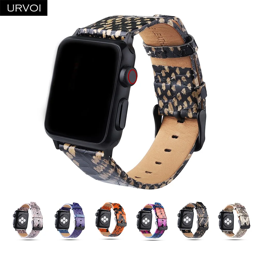 

URVOI band for Apple Watch series 5/4/3/2/1 luxury genuine python skin matte strap for iWatch wild style durable pin buckle