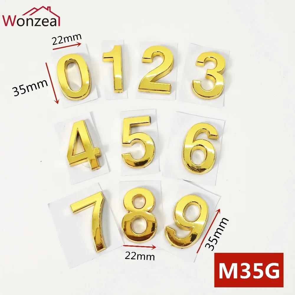 35 мм x 22 мм ABS пластиковая дверная пластина цифра золотой цвет самоклеющиеся 0-9 номера двери индивидуальные дом Адрес знак# M35G