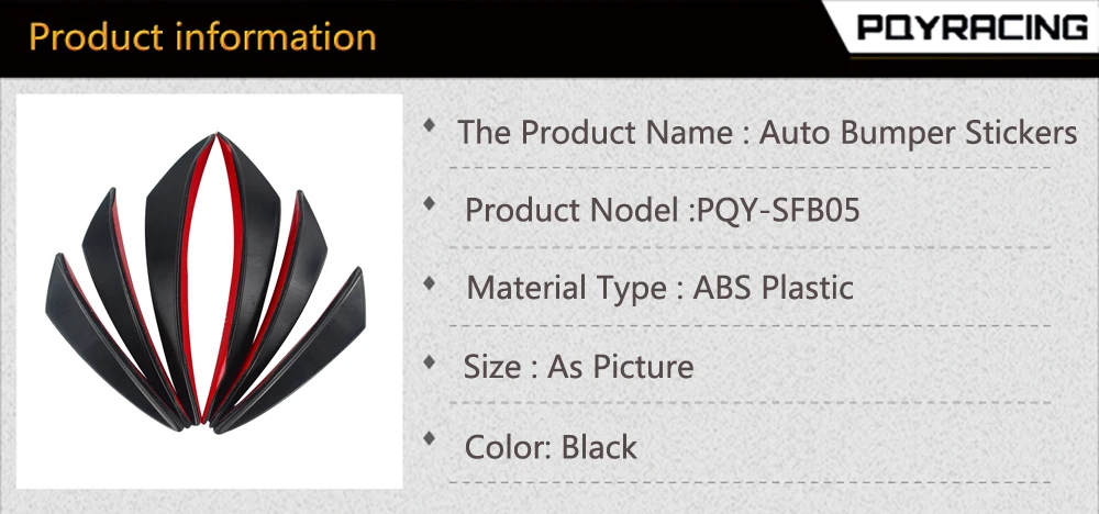Pqy-черный 6 шт./компл. Универсальный Fit переднего бампера сплиттер плавники тела спойлер Canards Вале автомобильного тюнинга Canard