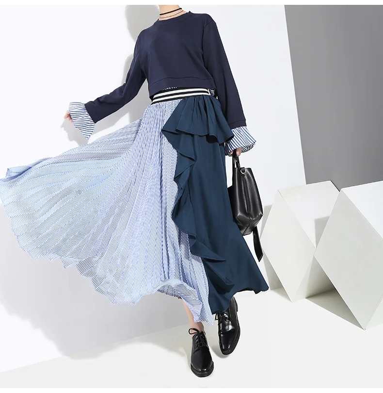 Faldas полиэстер хлопок сплошной плиссированный Новое поступление Топ Империя Юбка-миди пачка юбки женские Высокая талия