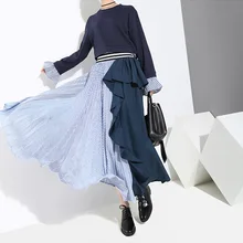 Faldas полиэстер хлопок сплошной плиссированный Новое поступление Топ Империя Юбка-миди пачка юбки женские Высокая талия