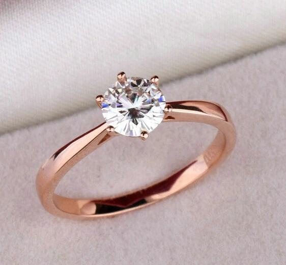 High quality 18K rose Gold Plated Classic 6 claws 1.2 carat  simulated diamond wedding rings for women