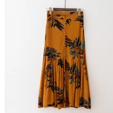 Chesmono Винтаж Цветочный принт Длинные юбки для женщин для Летние Элегантные пляжные макси юбка Boho Высокая талия bo разделение пуговиц