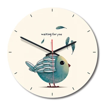 

Cartoon Animal Leaves Acrylic Dial Wall Clock Living Room Bedroom Non-ticking Wooden Clock