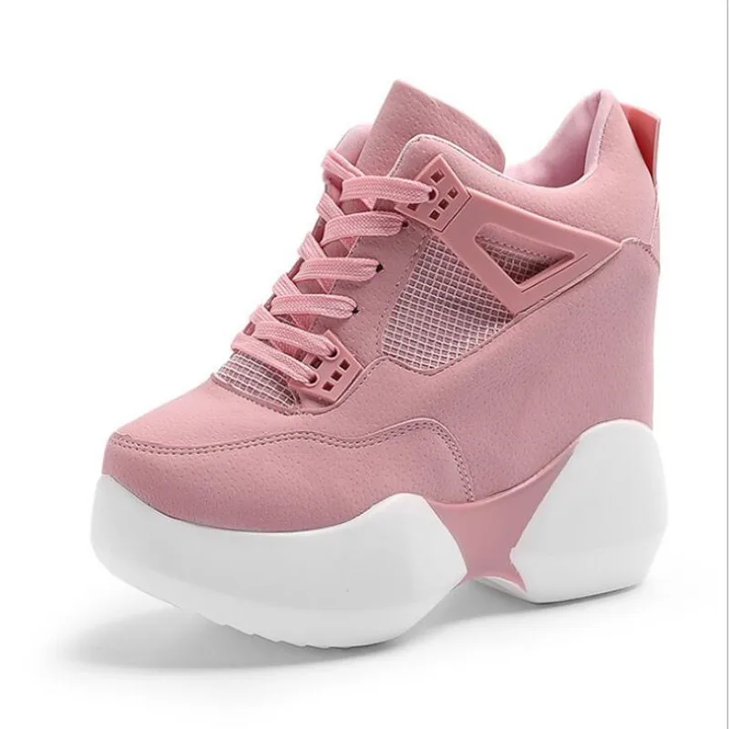 US $26.90 2020 Womens High Platform Shoes Breathable Pu Shoes Women Height Increasi Shoes 12cm Wedges Thick Sole Trainers Ladies Sneakers