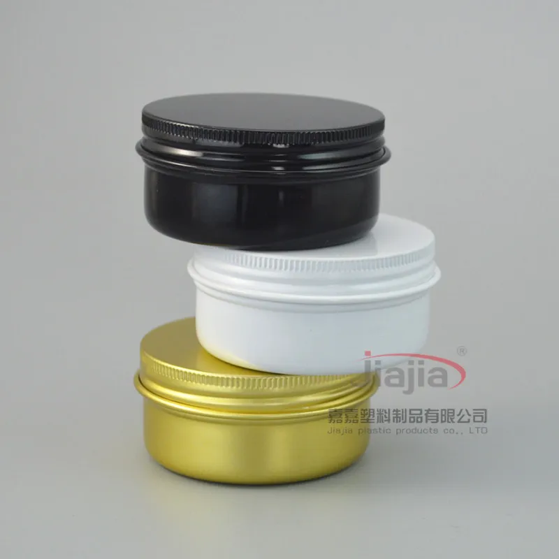 

50pc 50g Aluminum Jar Black White Gold Color Tin Pot Cream Jars, Empty Tin Container, 50ML Cosmetic Packing Metal Box, 50pcs/Lot