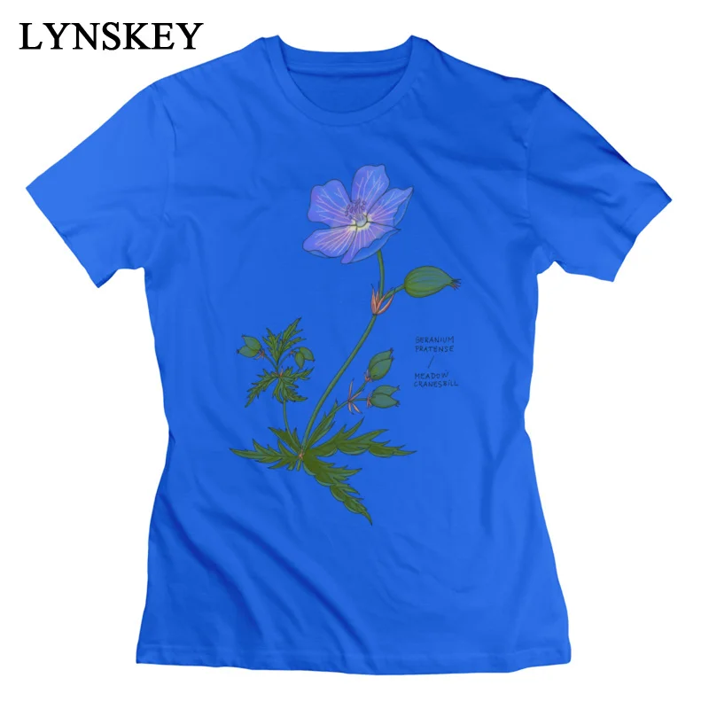 LYNSKEY New Fashion Summer Summer/Fall Meadow Cranesbill T Shirts 100% Cotton Round Collar Girl Tops Shirt Normal Clothing Shirt white