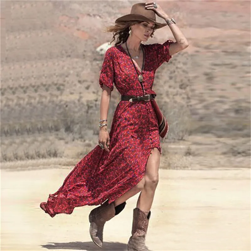 Boho Beach Maxi Dress Floral Print Sleeveless Backless Loose Party Dresses For Women