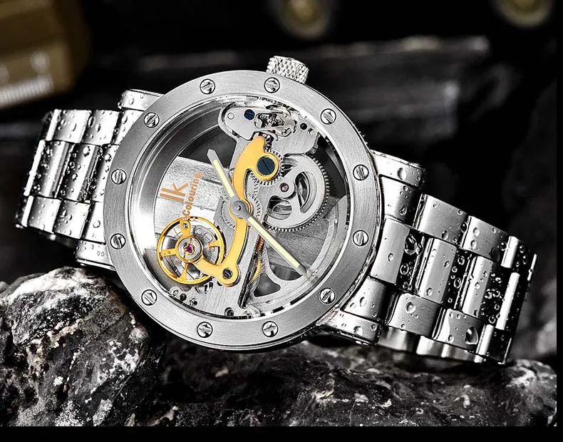 Разные цвета IK модные механические часы Двусторонняя кожа прилив мужской стол 50 м водостойкие мужские часы