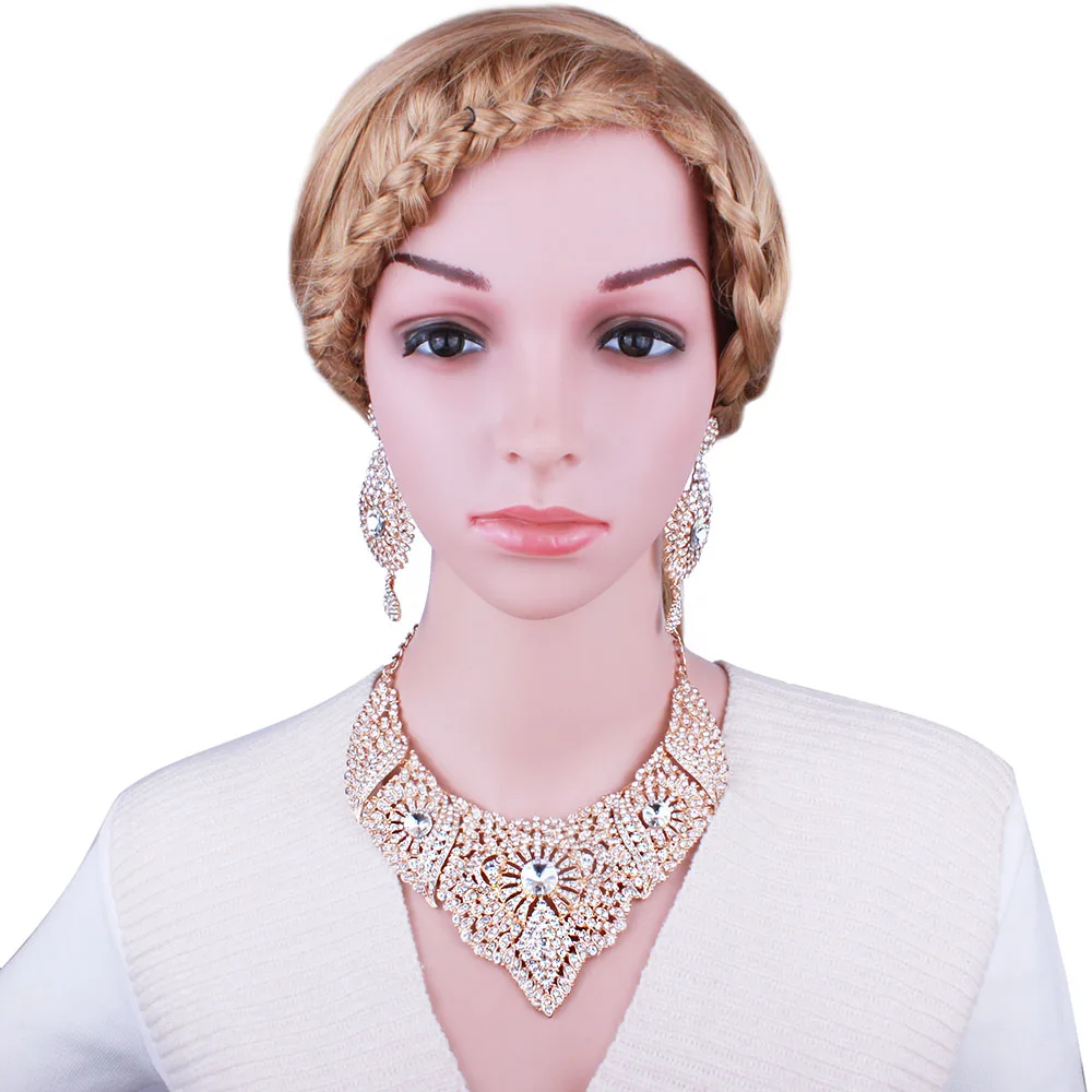 FARLENA ювелирные изделия прозрачного хрусталя ожерелье и Комплект сережек для женщин Свадебная вечеринка индийские свадебные ювелирные наборы