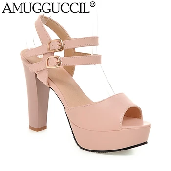 

2020 New Plus Big Size 32-45 White Pink Blue Buckle Fashion Sexy High Heel Platform Summer Girl Female Lady Women Sandals L857