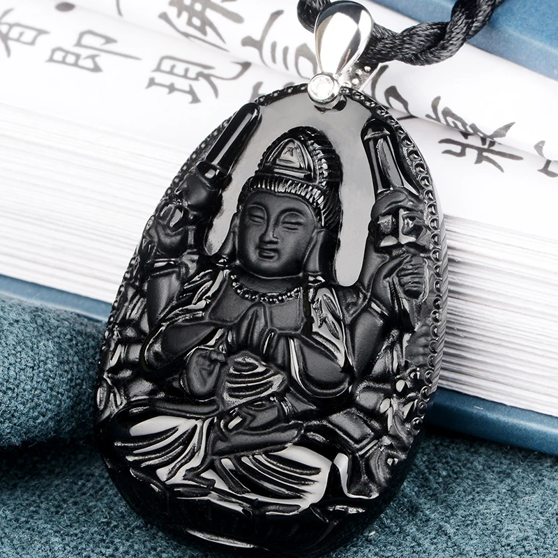 

Belwide Crocs Avalokitesvara Obsidian pendant is patron of the year of the rat natal Buddha gifts for children