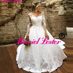Винтаж прозрачный тюль одежда с длинным рукавом бальное платье Свадебные платья 2019 элегантный плюс размеры невесты свадебное Robe De брак