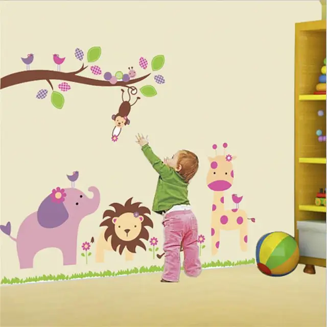 1 pieces jungle animals giraffe lion monkey elephant kids room wall