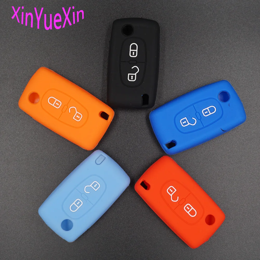 

Xinyuexin Silicone Car Key Cover FOB Case For Peugeot 208 207 3008 308 408 407 307 Flip Remote Car Key Car-StyLing