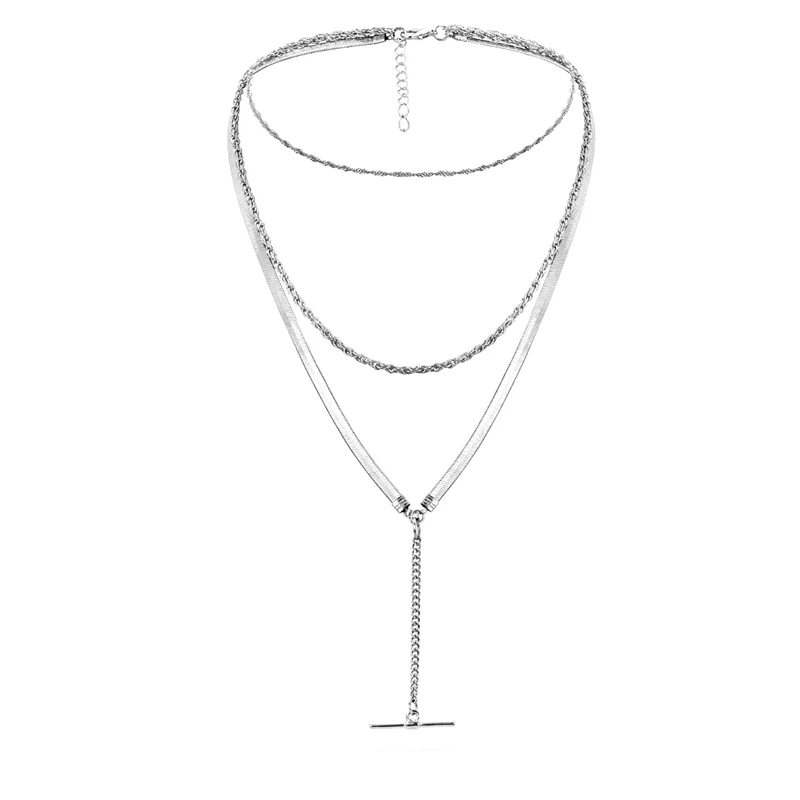 Donarsei простой многослойное колье для женщин сексуальная змея цепи геометрические ключицы цепи ожерелье ketting - Окраска металла: silver