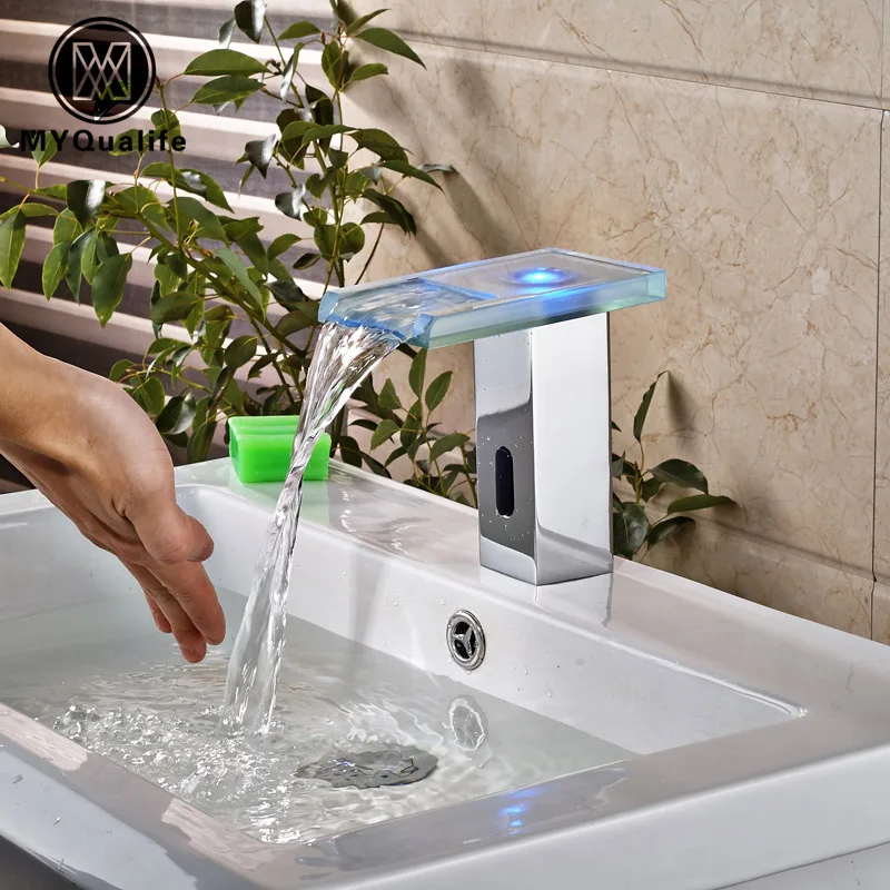 

LED Automatic inflared Sensor Faucet for Bathroom Sink water saving Free touchless Inductive electric Water Tap mixer