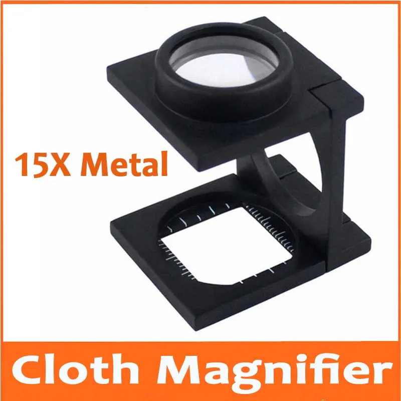 

15X Metal Mini Loupe Folding Stand Cloth Fabrics Detecting Magnifier Pocket Magnifying Glass with Cloth Measurement Scale 0.1cm