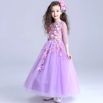 

New Wedding Party Purple Formal Flowers Girl Dress Baby Pageant Dresses Birthday Cummunion Toddler Kids evening gowns Custom