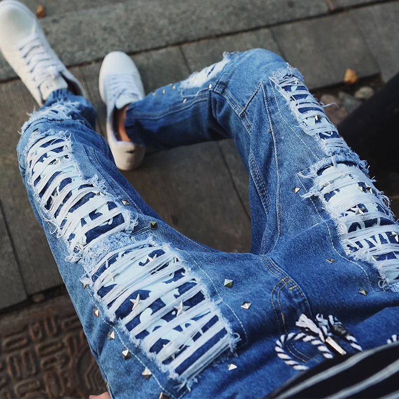 2019 Patch Jeans Men Skinny Casual Cotton Classic Ripped Denim For Men