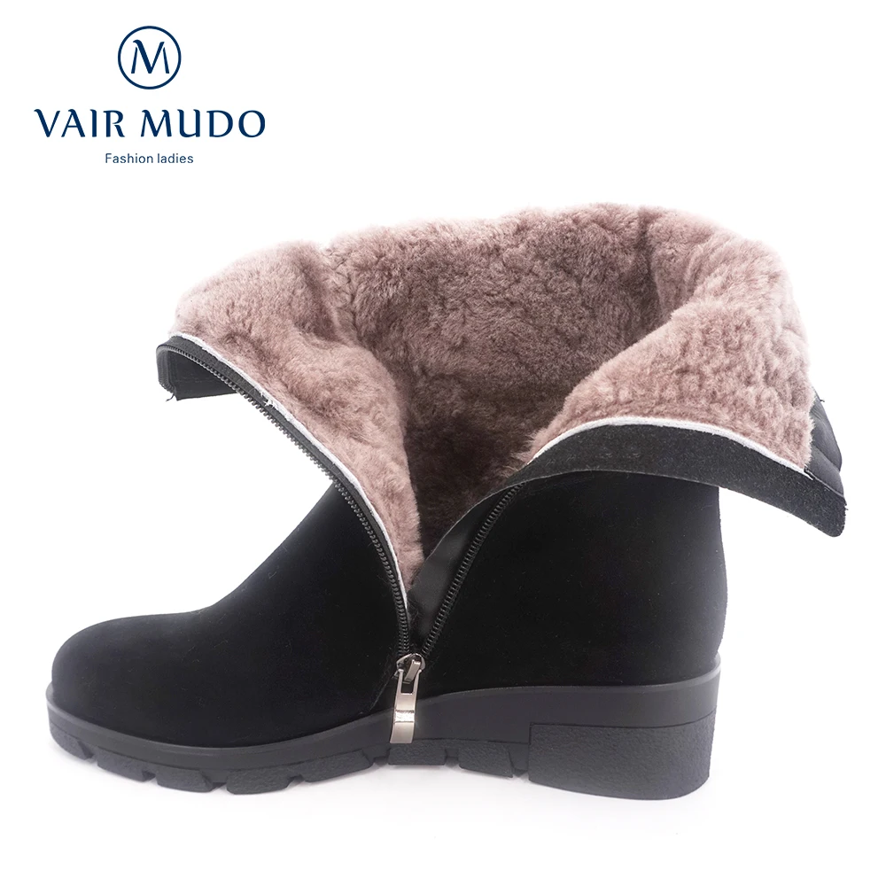 VAIR MUDO/Новые модные зимние сапоги ручной работы наивысшего качества удобные шерстяные классические женские сапоги до середины икры с круглым носком на низком каблуке JX2