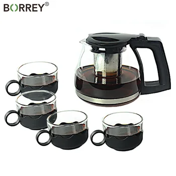 

BORREY 5Pcs Heat Resistant Glass Tea Pot Set Chinese Teapot Set Glass Kettle Stainless Steel Tea Strainer Puer Oolong Tea Cup