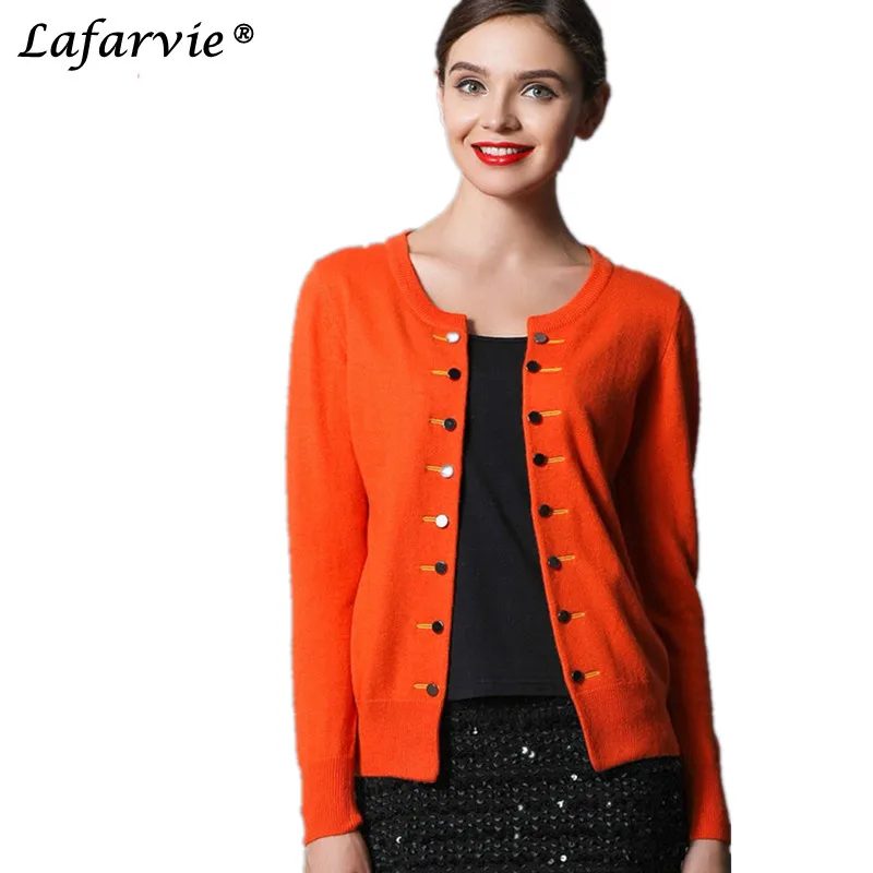 

Lafarvie Cashmere Blended Knitted Sweaters Women Tops Female Cardigans Fashion Outwear Double Breasted Sale With 7 Colors Jumper