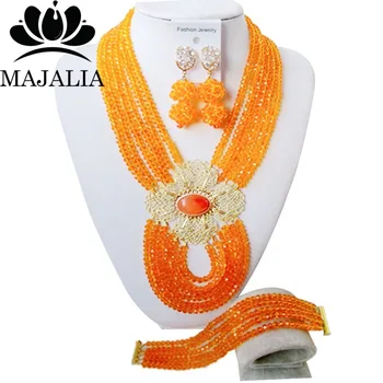

Majalia Fashion Nigeria Wedding African Beads Jewelry Set Orange Crystal Necklace Bridal Jewelry Sets Free Shipping 6PO001