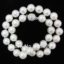 Ювелирные изделия из раковин 12 мм Радужный белый морской корпус жемчужные круглые бусины ожерелье 18 ''Белый хрустальный шар Магнитная застежка
