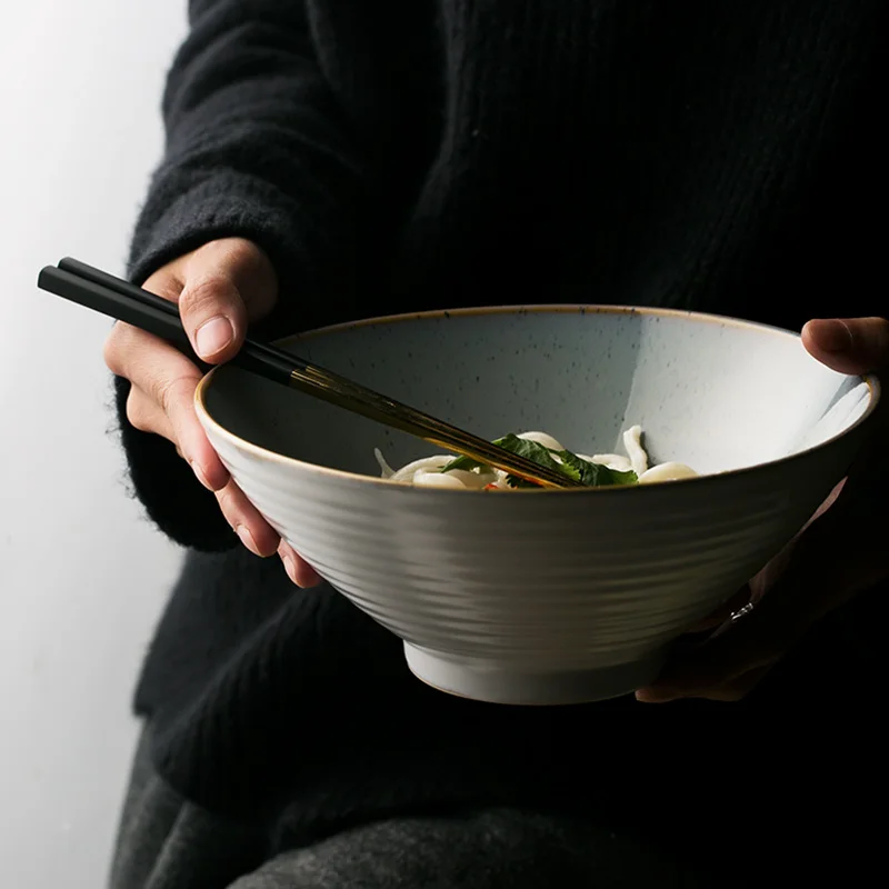 

KINGLANG 1075ml Vintage Ceramic Soup Salad Noodle Bowl Set Restaurant Hotel Use Tableware