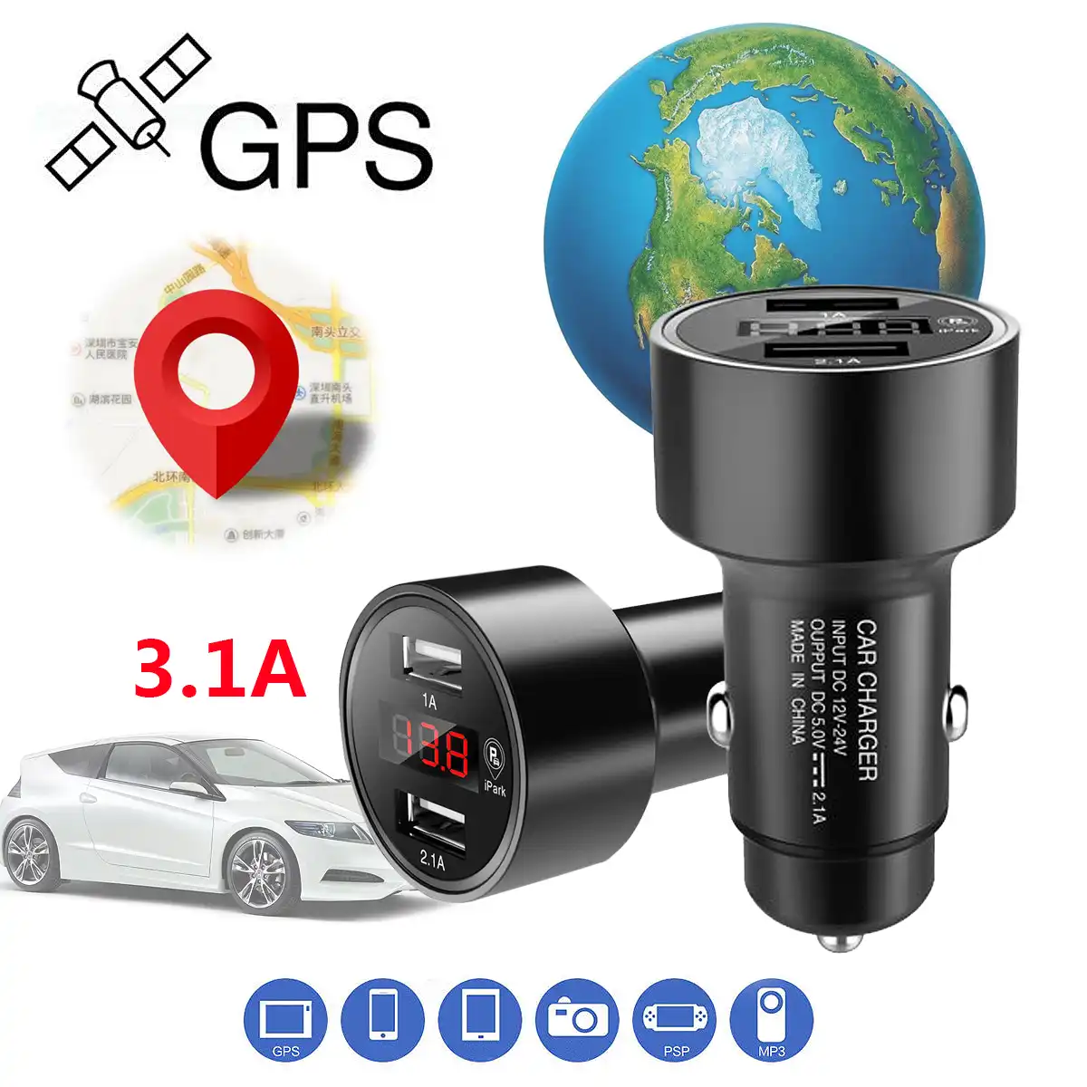 Dual USB Car Tracker Locator Real Time Tracking Device with GPS Car