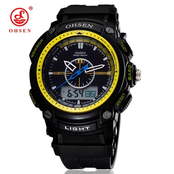 

Top sale OHSEN Digital Quartz Mens Watches Gifts 30M Diving Rubber Strap Day Date Alarm Yellow Fashion Outdoor Sport Wristwatch