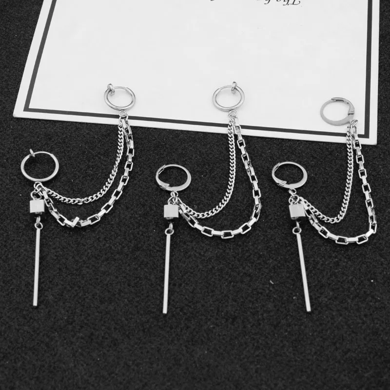SOHOT Hot Dangle Long Tassel Unisex Hoop Earrings Punk Metal Jewelry Brincos Silver Color Star Cross Pendant Exaggerate Design
