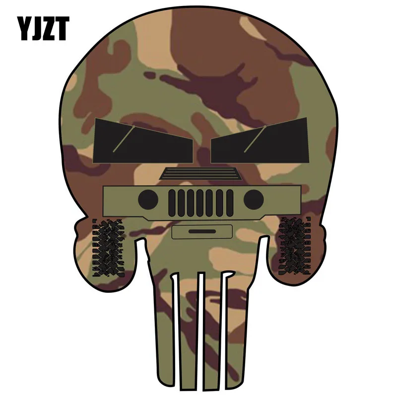 

YJZT 9.2CM*12.7CM Camouflage PUNISHER SKULL Car Sticker Reflective Motorcycle Parts C1-7203