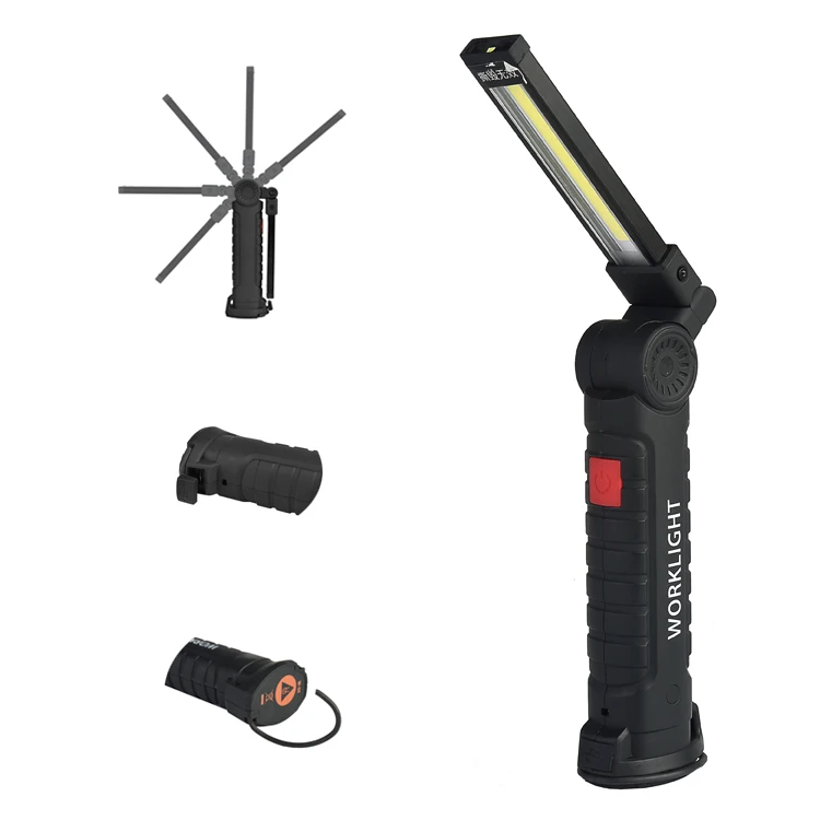

175A Multi-function 360Degree Rotation USB Rechargeable COB+LED Emergency Worklight with Magnetic Tail Foldable light With Hook