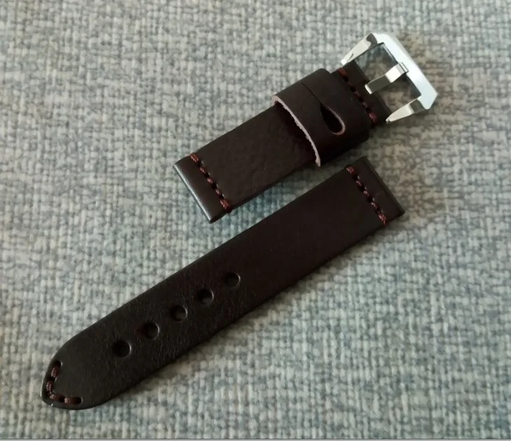 

26mm High quality Cow Leather deep coffee color watch strap with 316L Stainless steel Pin buckle 007A