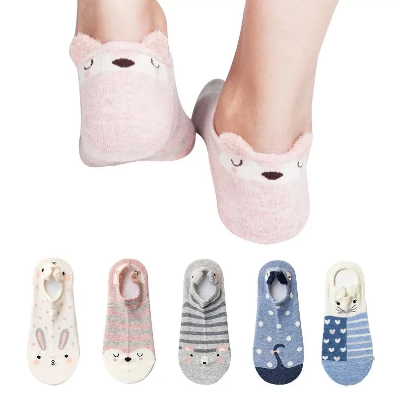 

korean harajuku socks Cute Animal Cotton Socks Female Kawaii Cat Dog Short Socks Slippers for Women Casual Soft Funny Boat Socks