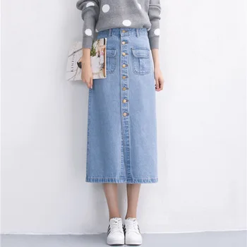 

Half-length denim skirt a word skirts 2016 new winter long section of Ms. waist denim skirt