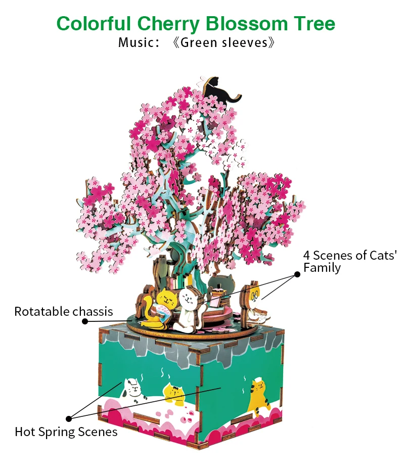 DIY деревянная музыкальная шкатулка Вишневое дерево 3D деревянная головоломка Сборная модель строительные наборы игрушки для девочек подарок на день рождения AM409