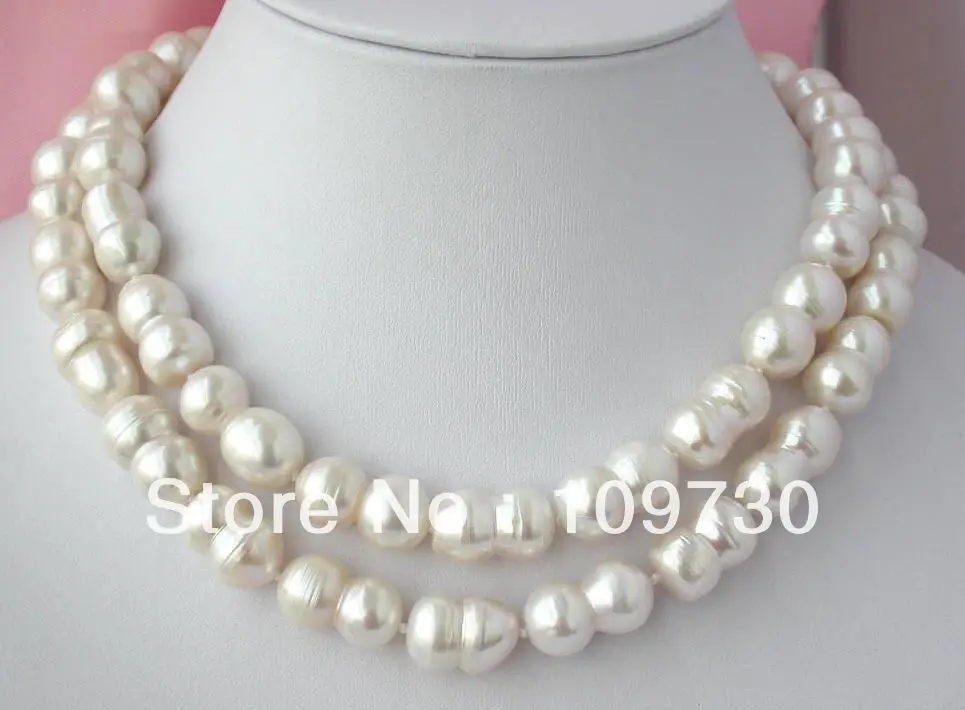 

Jewelry 002149 33" 19mm baroque double white freshwater pearl necklace